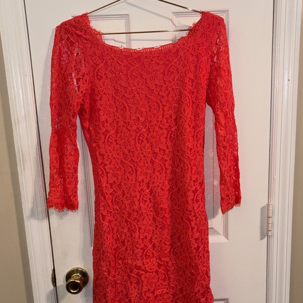Diane Von Furstenberg Vibrant Peach Lace Dress